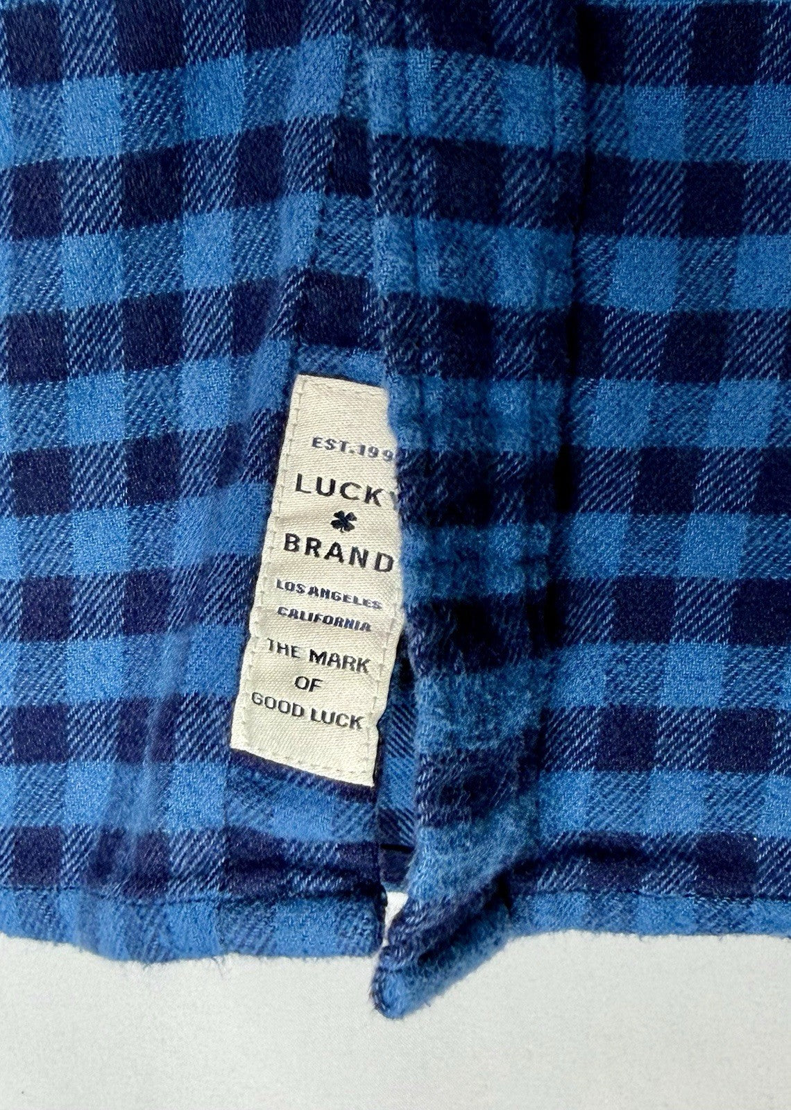 Lucky Brand Saturday Stretch Blue Plaid Men’s Large Pearl Snap Flannel Shirt