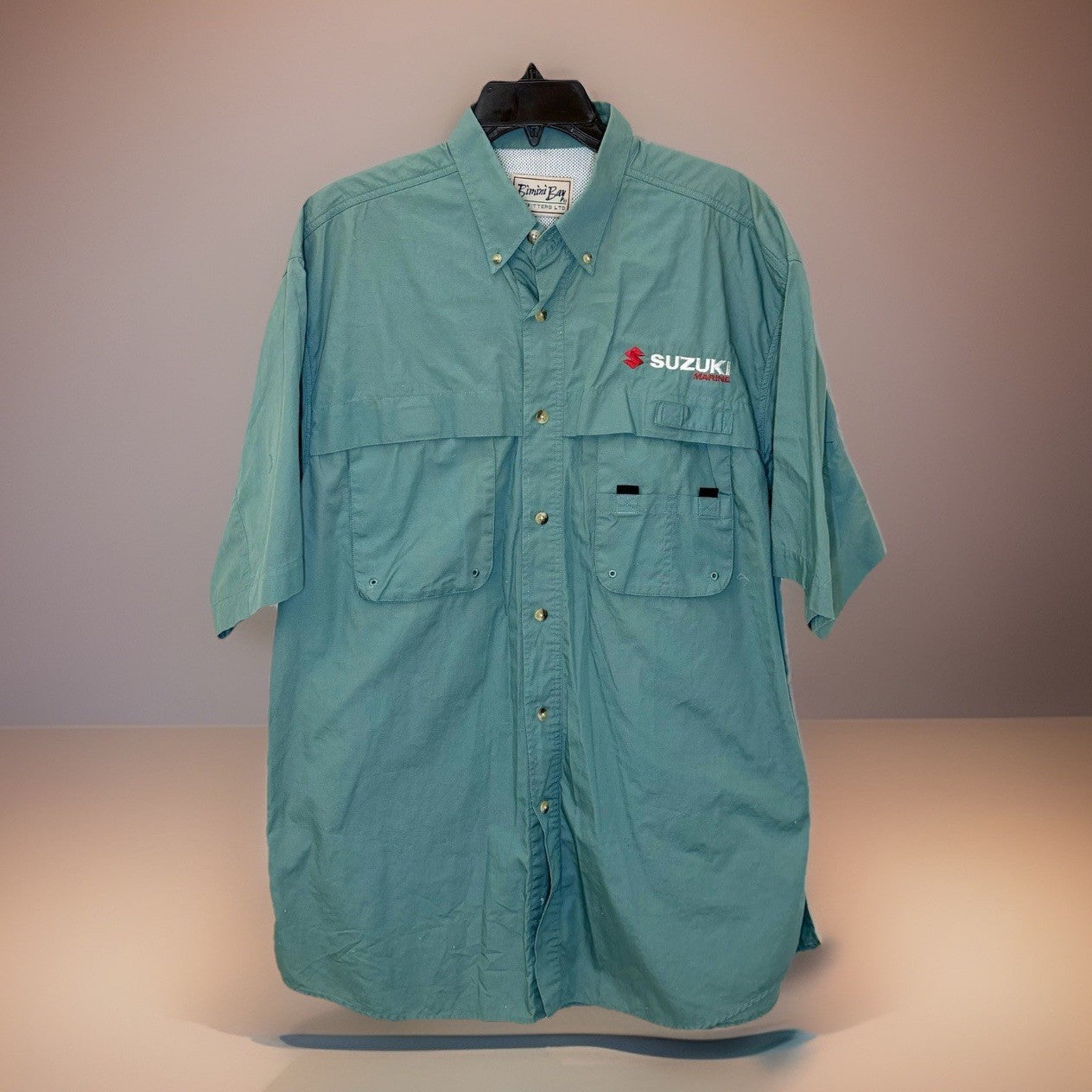 Bimini Bay Short Sleeve Vented Outdoor Fishing Shirt Light Blue Teal Men's Large