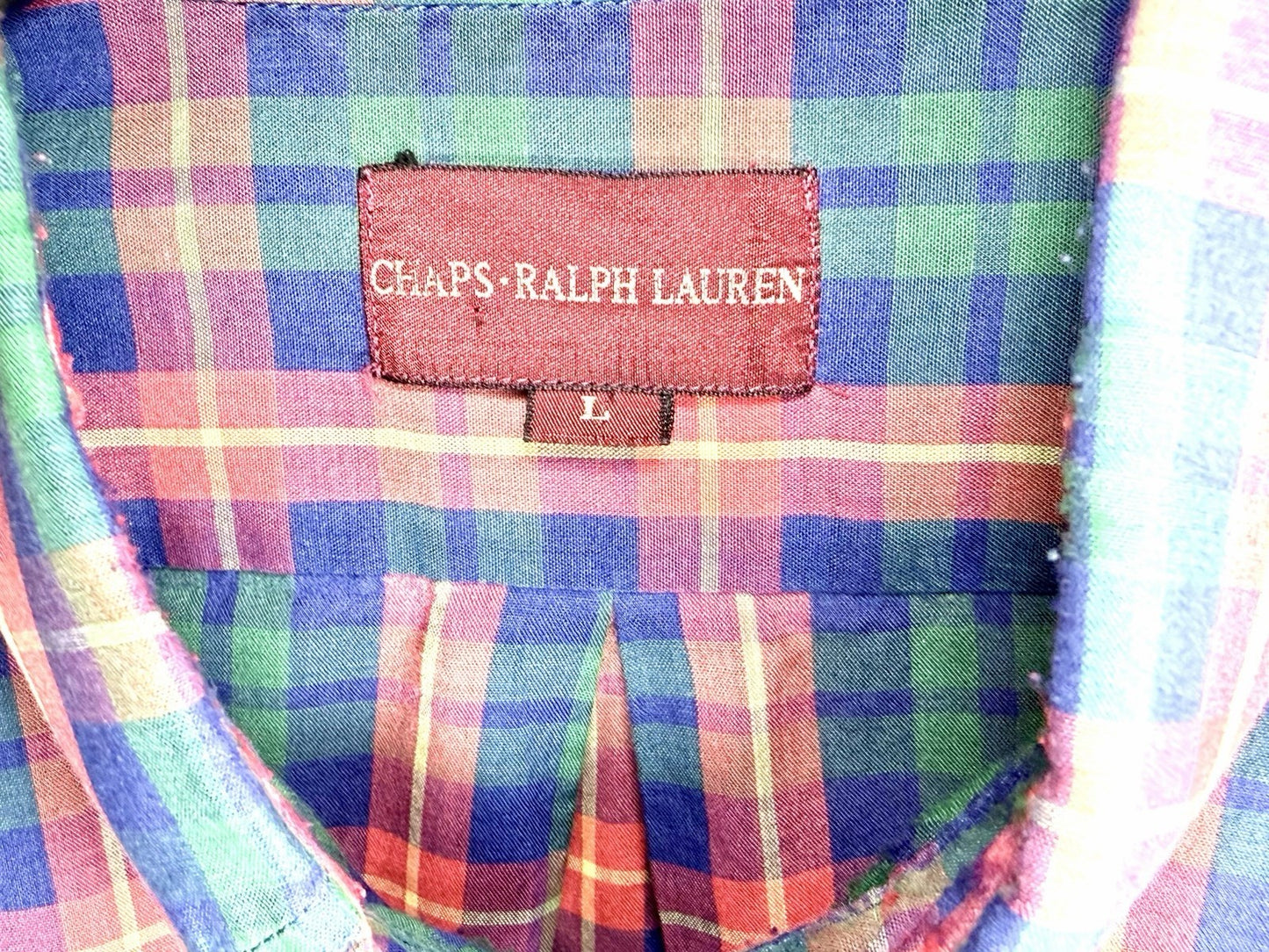 Vintage 90s Chaps Ralph Lauren Shirt Mens Large Red Green Plaid Button Down