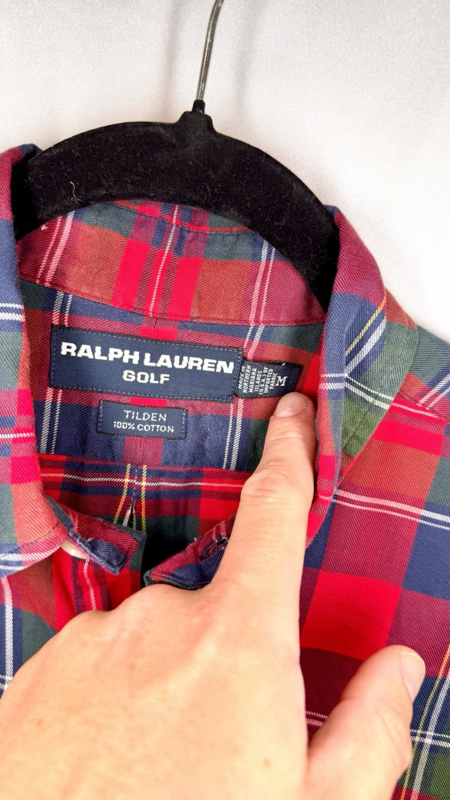RALPH LAUREN GOLF  Button Down Shirt Sz M Tilden Cotton Tartan Plaid Red LS Top