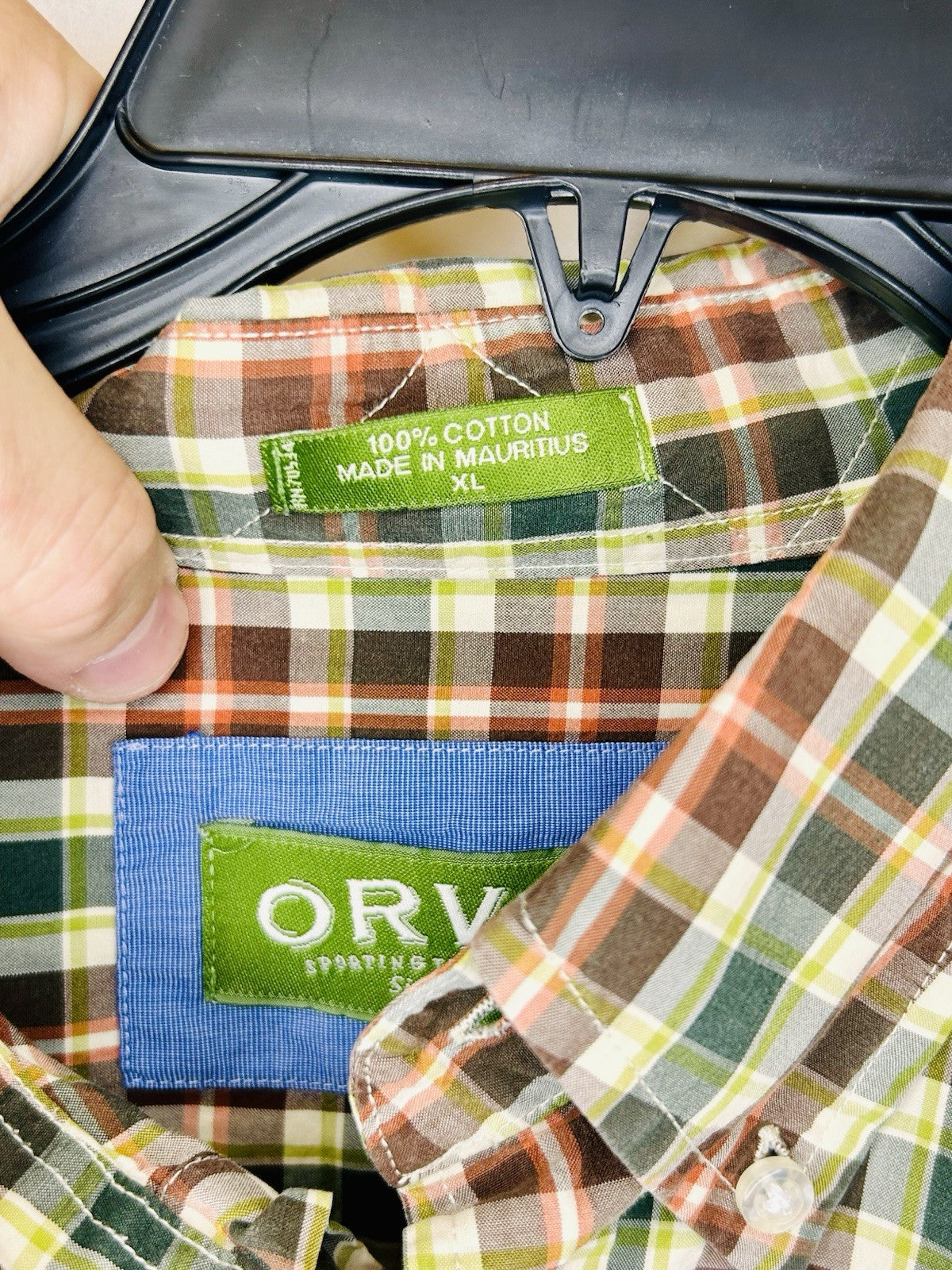 Orvis 100% Cotton Plaid Long Sleeve Button Down Shirt (Men's XL) Brown