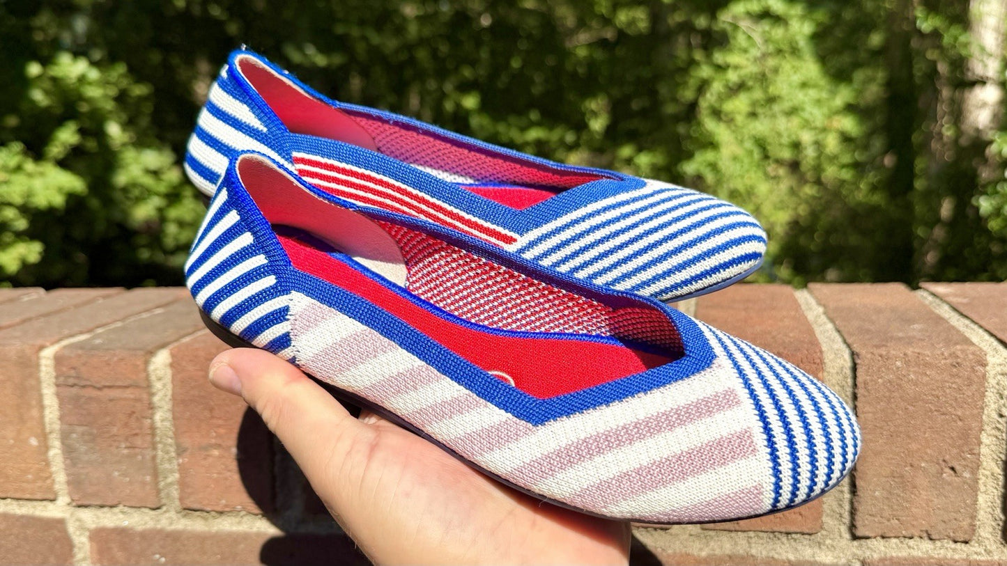 NWOT ROTHY’S Pink Mixed Stripe Flat Rare Retired Size US 6.5