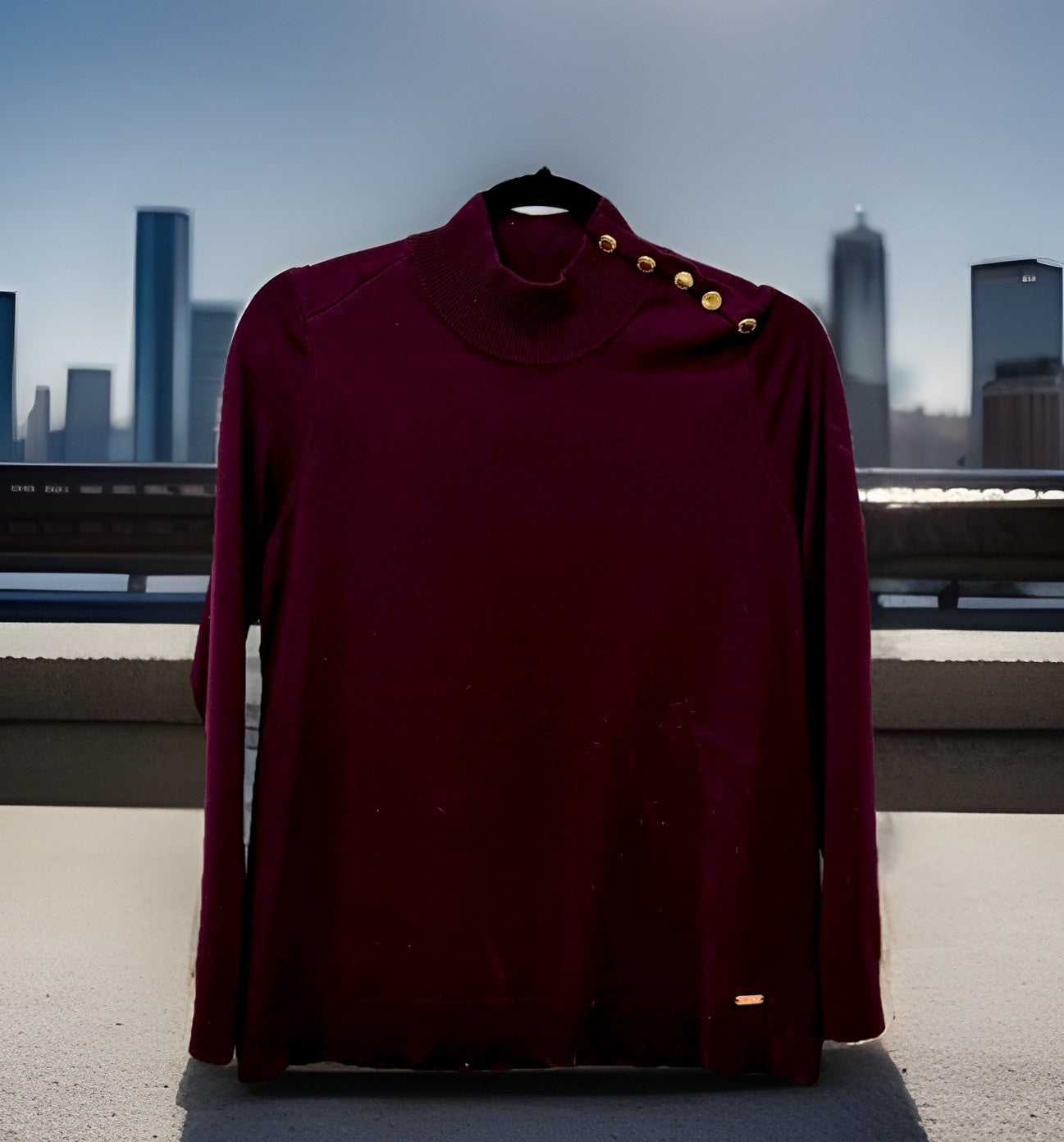 Calvin Klein Womens Plum Knit Pullover Sweater Medium Mock Neck Modern Classic