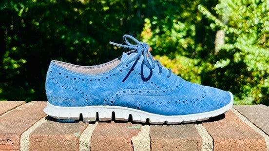 Cole Haan Zerogrand Wingtip Oxfords Blue Suede Women's Shoes Size 7.5 B EUC