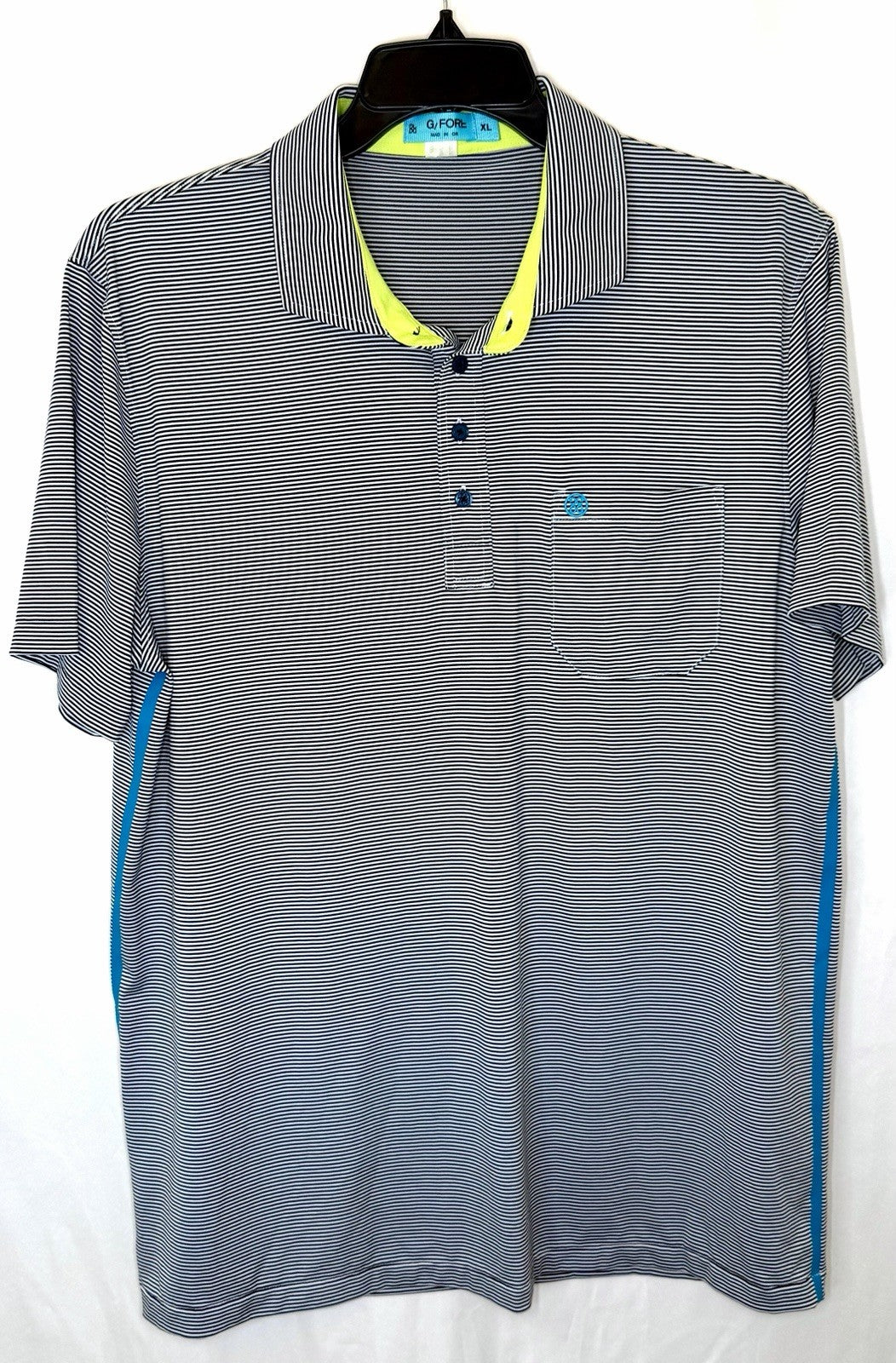 G/FORE Stripe Golf Performance Polo Shirt - Men's Size XL - Gray/Yellow/Teal