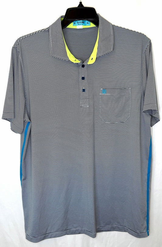 G/FORE Stripe Golf Performance Polo Shirt - Men's Size XL - Gray/Yellow/Teal