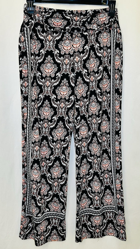 Robert Louis Stretchy Pants Black/Red Geometric Size M Pull On Wide Leg