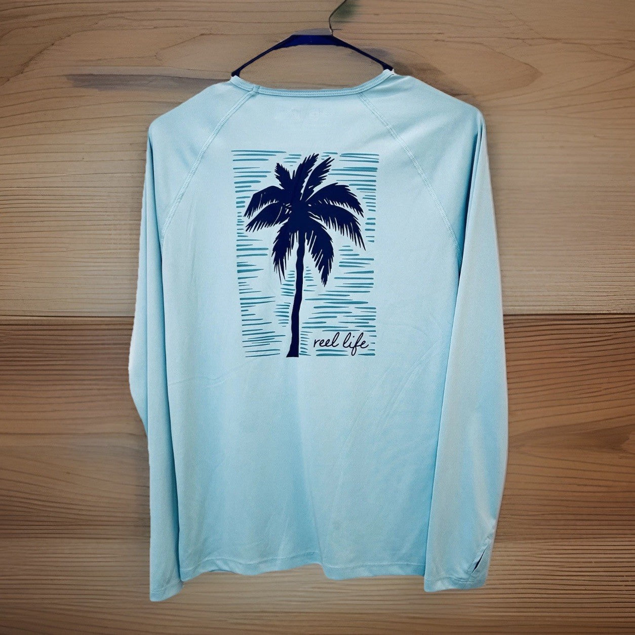 Reel Life Women's Sun Defender Round Neck Long Sleeve UV Top Blue Medium