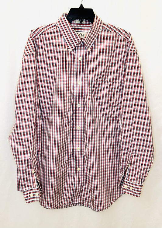 Orvis 100% Cotton Plaid Long Sleeve Button Down Shirt (Men's XL) Red/White