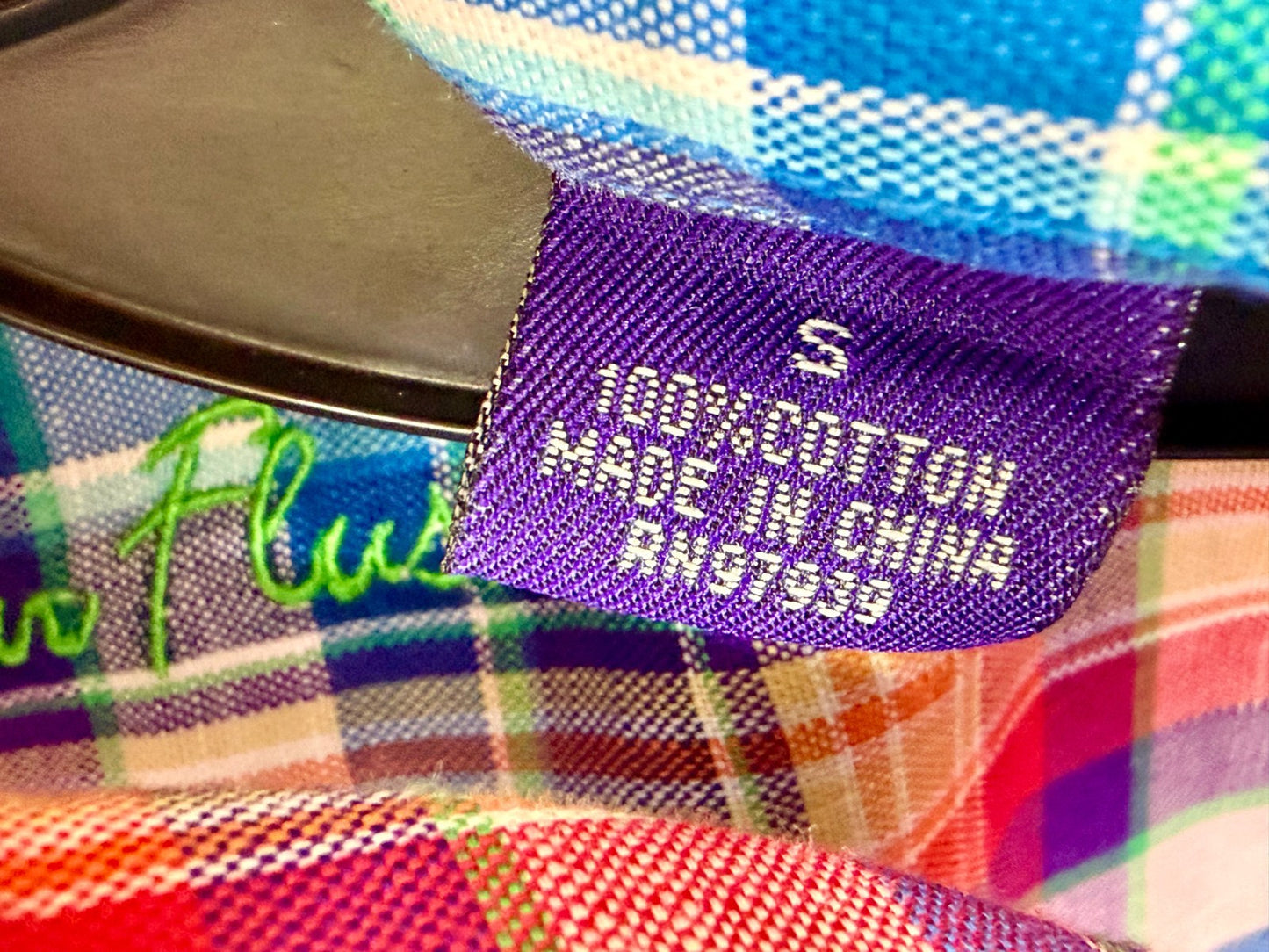 Alan Flusser Men's Small Plaid Short Sleeve Button Down Shirt 100% Cotton RN9793