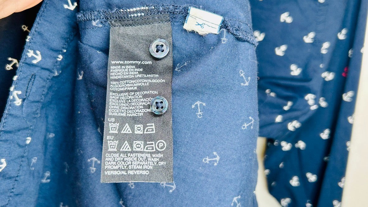 Tommy Hilfiger Women's Large Blue Button Up Shirt Anchor Print Top Long Sleeve