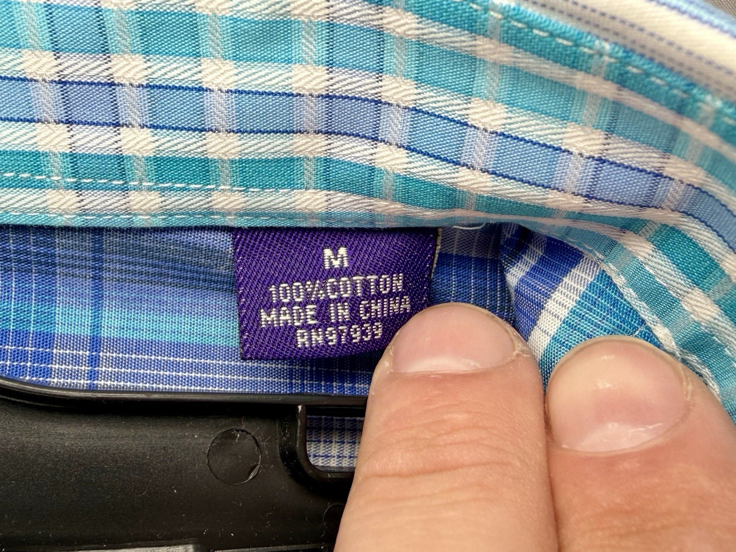 Alan Flusser Men Shirt Medium M Blue Plaid Long Sleeve Button Down Cotton Casual