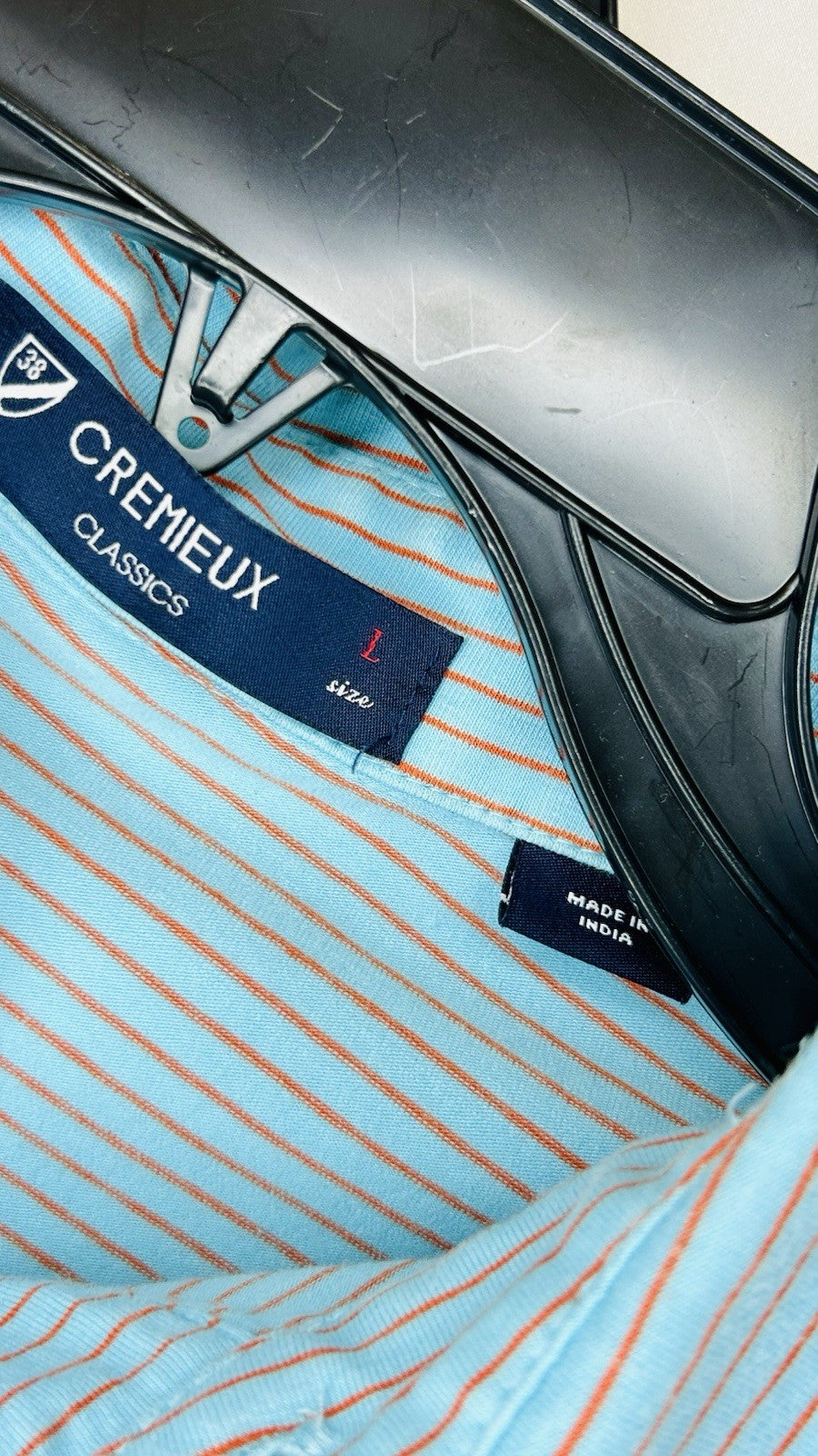 Cremieux Classics Golf Polo Men’s Large Baby Blue/Orange Striped