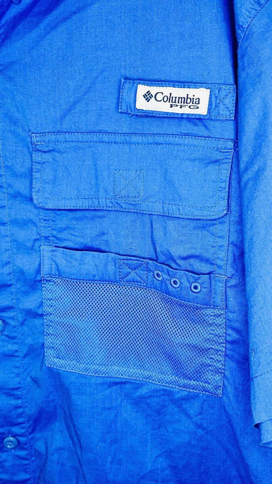 Columbia PFG Short Sleeve Shirt Sz XL Vivid Blue Fishing Button Down Vented 