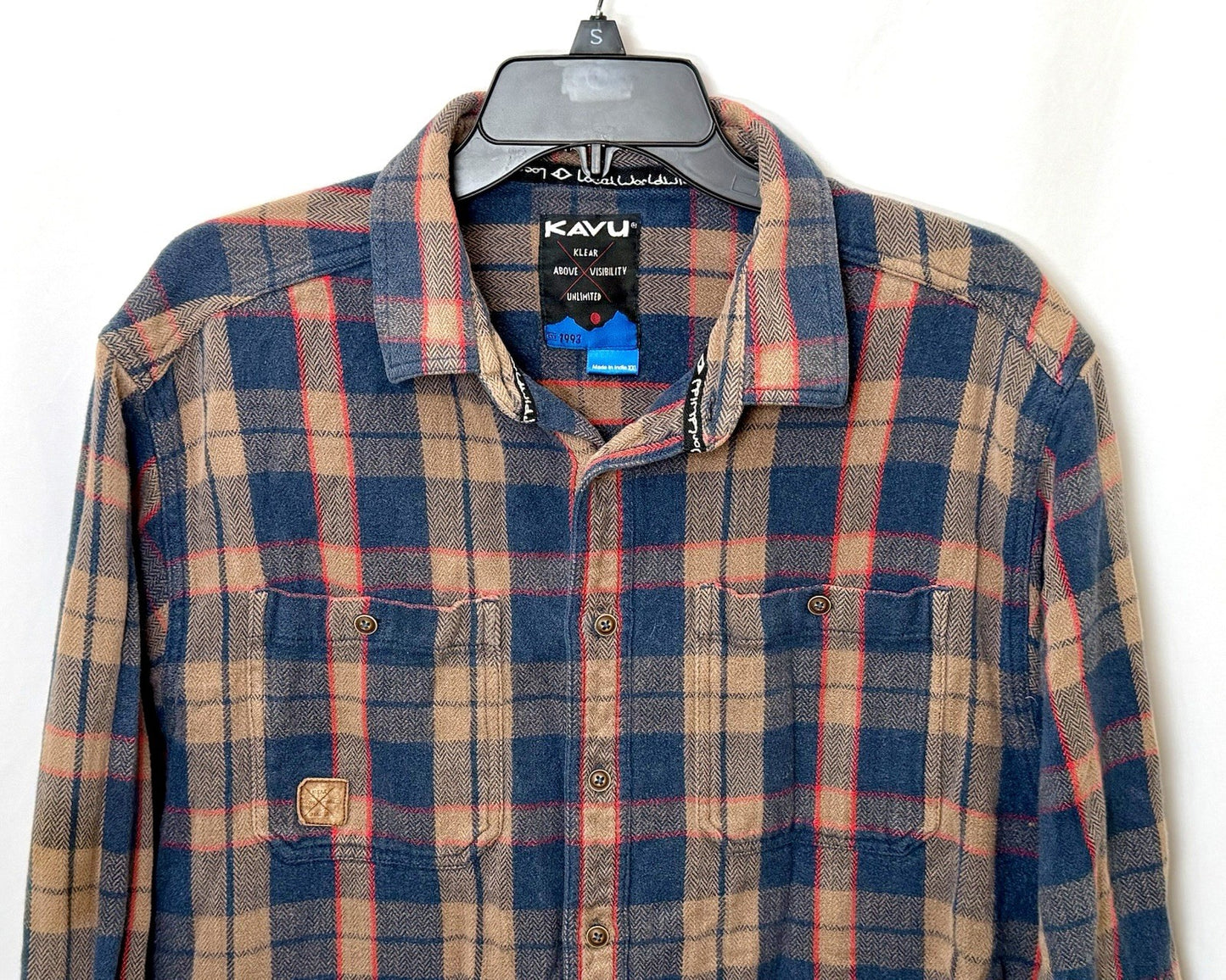 KAVU Men's Big Joe Flannel Shirt Large Plaid Cotton Corner Clay Size XXL