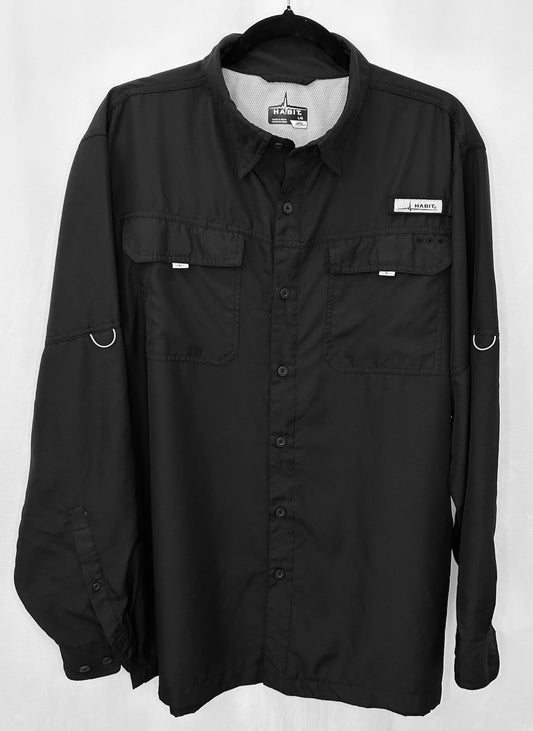 Habit Men's Fourche Mountain River Guide Long Sleeve Fishing Black Shirt Large