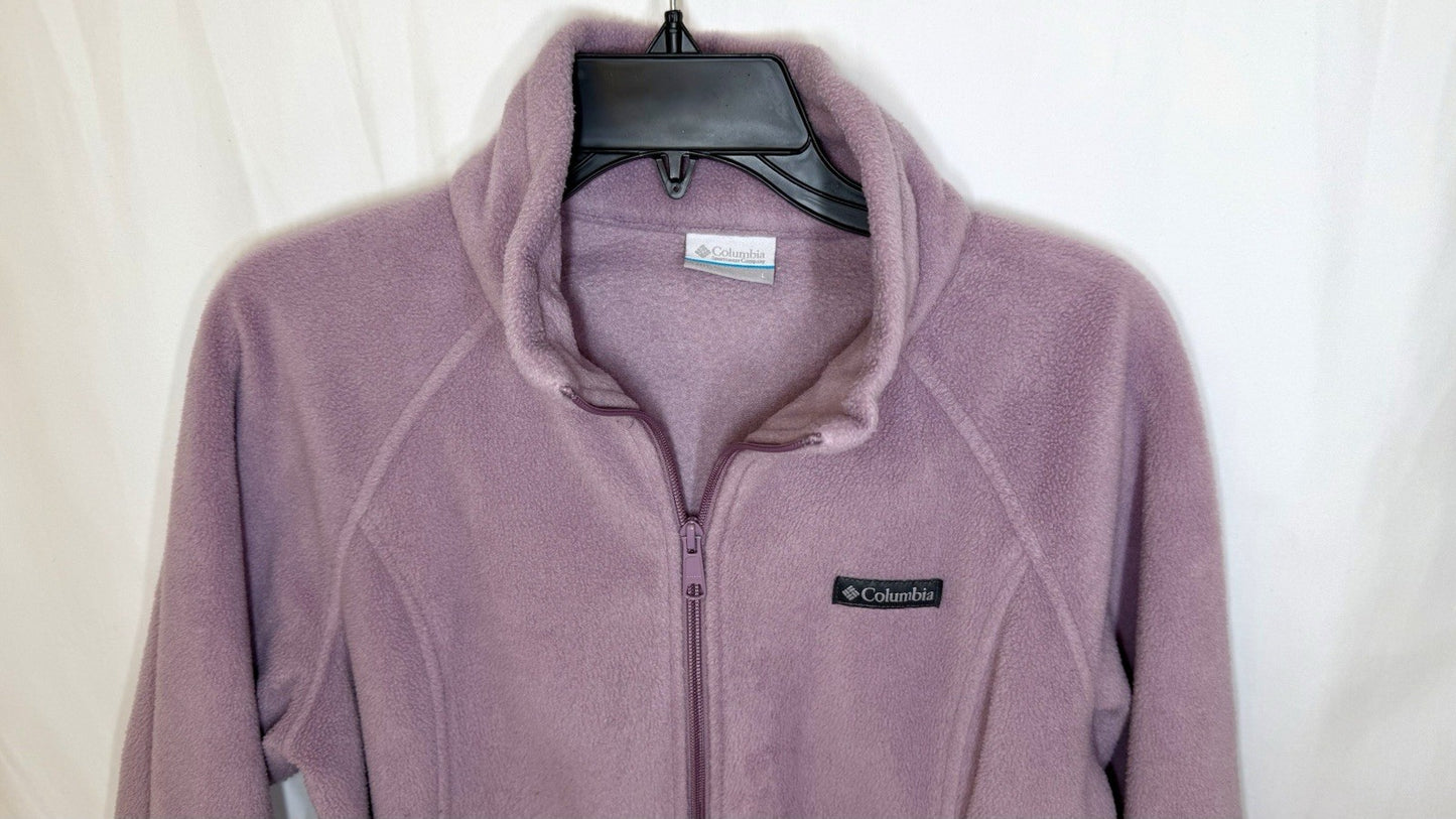 Columbia Women's Gray Polyester Jacket L Full Zip Solid Fleece Pockets Purple
