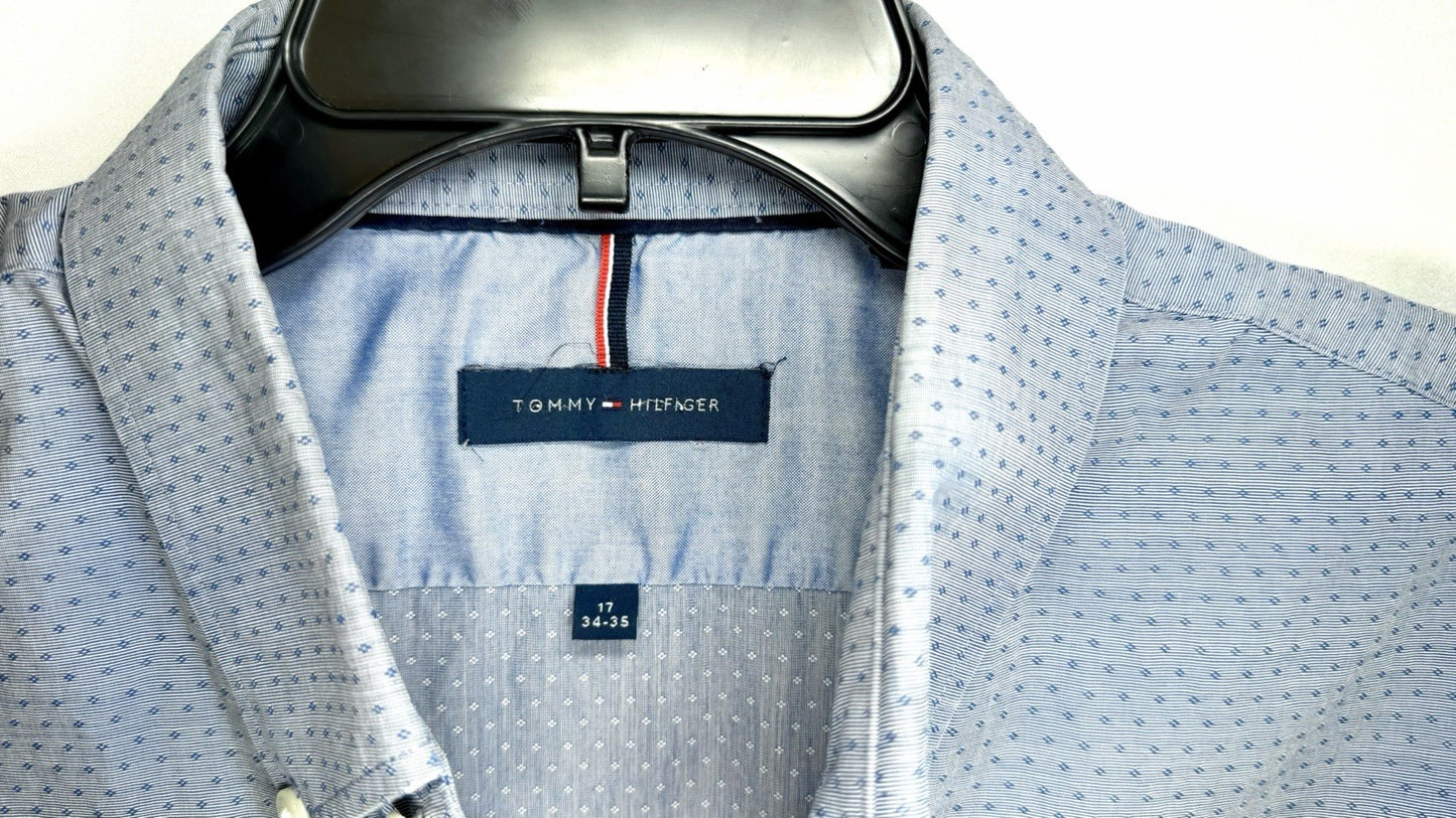 Men's Tommy Hilfiger Button Down Shirt size 17 Slim Fit 32/33 Long Sleeve Blue