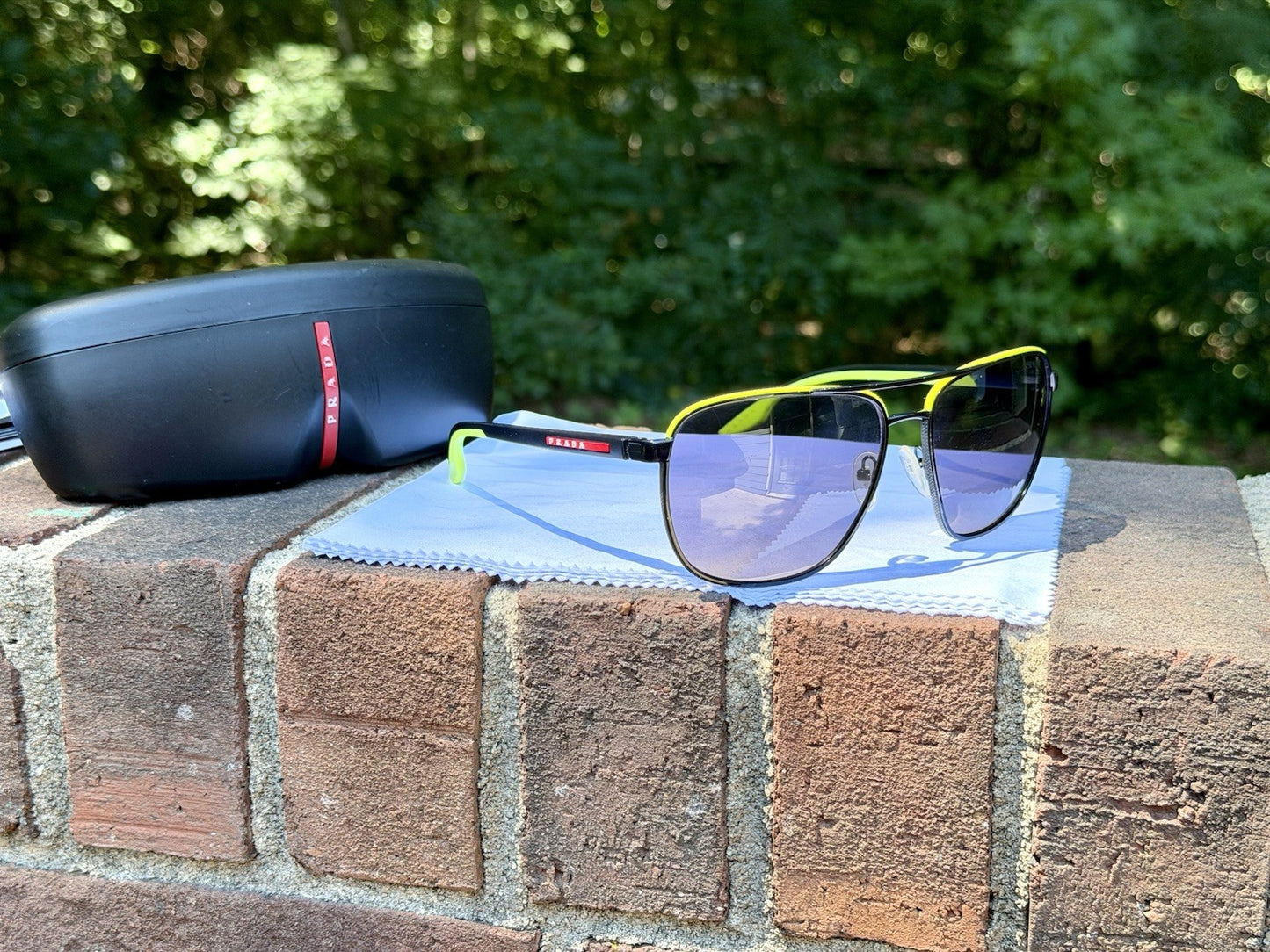 Prada Linea Rossa PS 50YS Sunglasses Matte Black Neon Yellow Aviator 62mm W/ COA