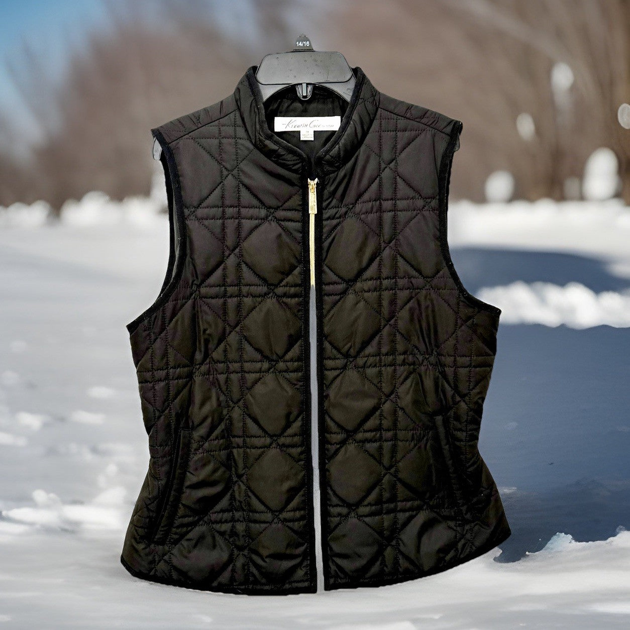 Kenneth Cole NY Quilted Black Down Puff Puffer Vest Medium Excellent See Pics!!!