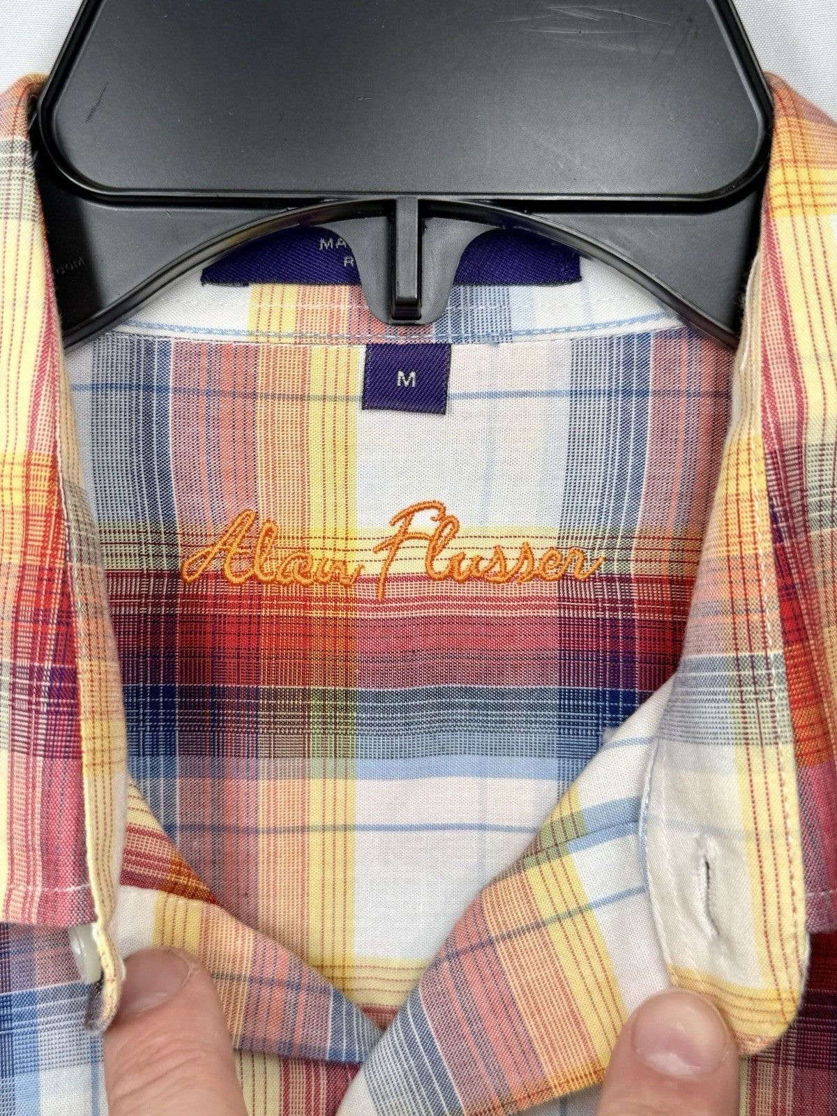 Alan Flusser Mens Shirt Medium M Rainbow Plaid Cotton Long Sleeve Button Down