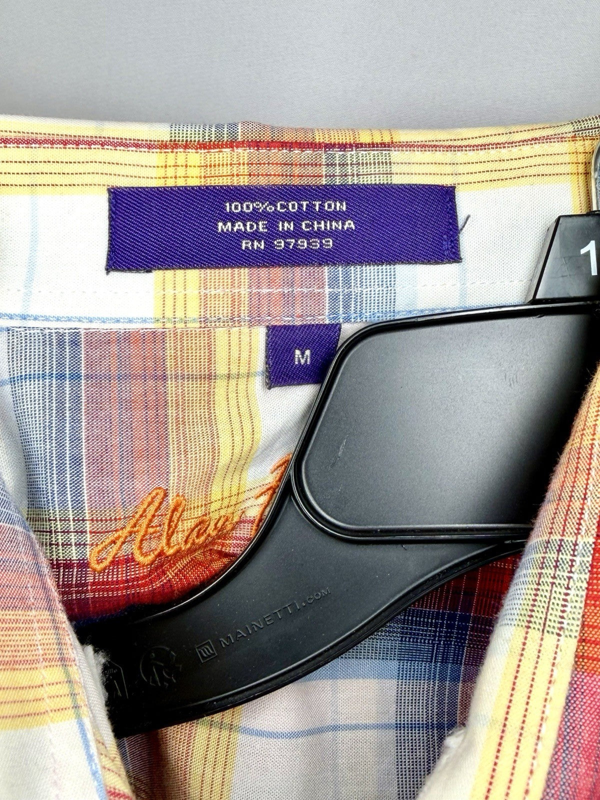Alan Flusser Mens Shirt Medium M Rainbow Plaid Cotton Long Sleeve Button Down
