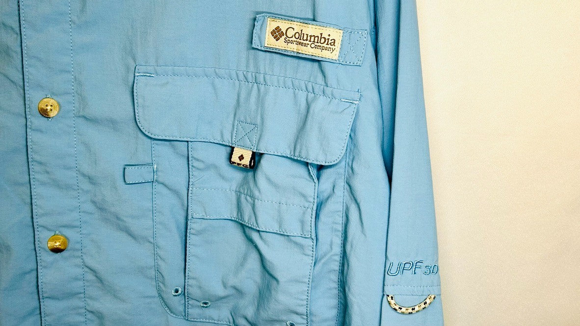 Columbia PFG Blue Long Sleeve Fishing Shirt Mens Size Large Vented Outdoors `