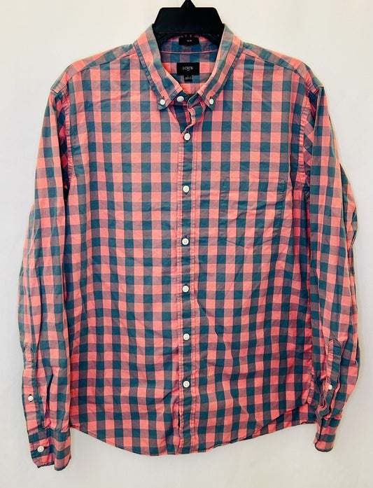 J. Crew Cotton Flannel Long Sleeve Plaid Blue Red Button Shirt Men's Large L