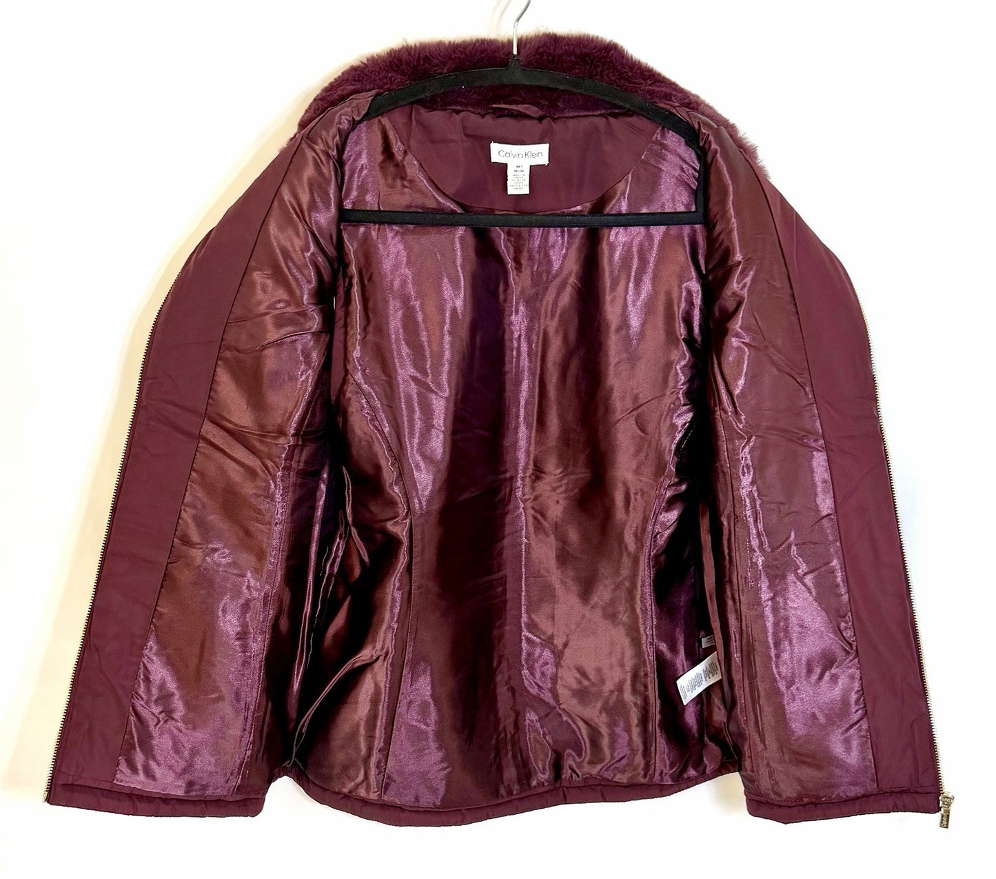Calvin Klein Burgundy Puffer Vest  Zip Front Zip Pockets Polyester Size Medium