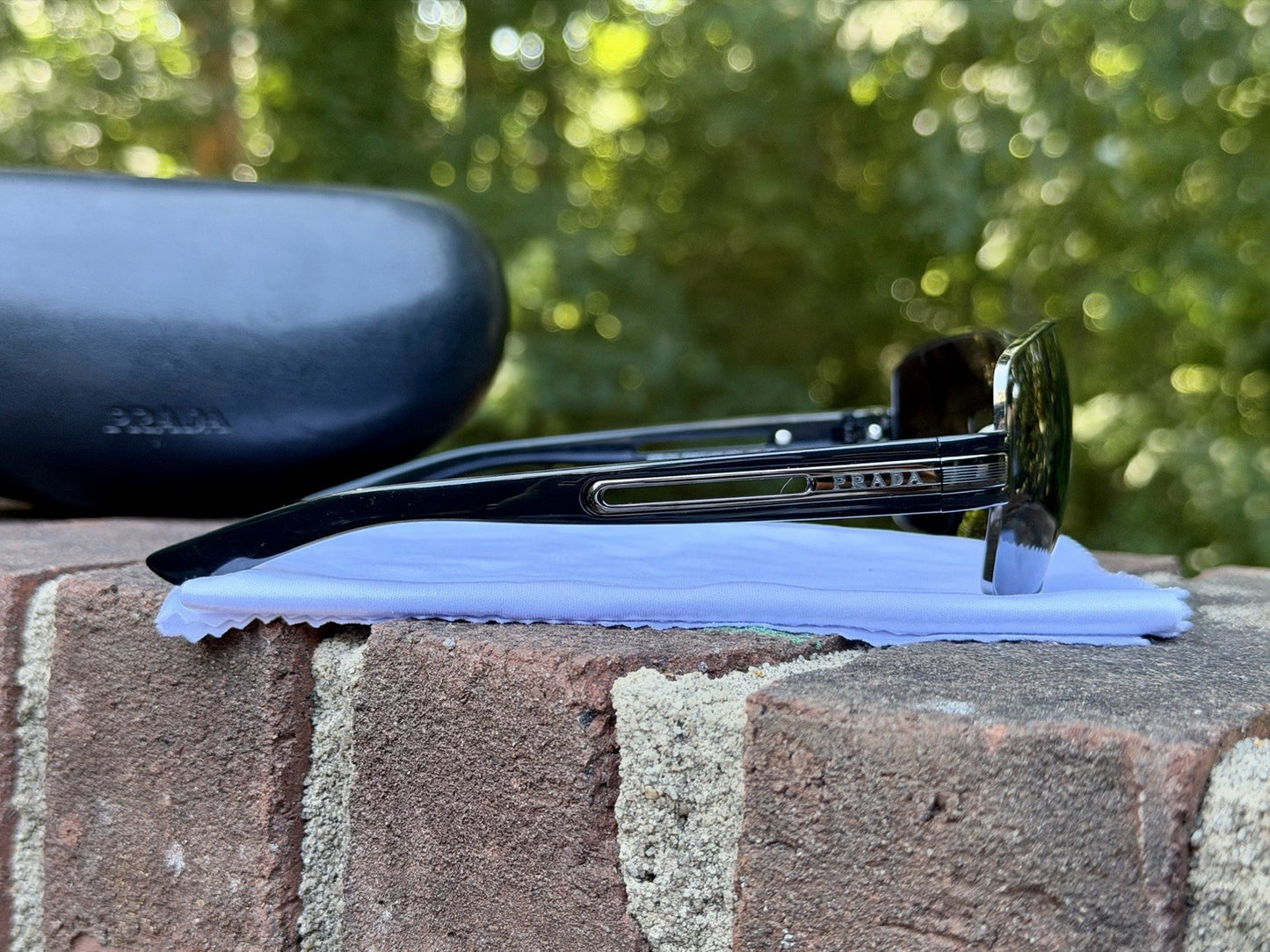 PRADA SPR 54I Sunglasses Polarized Silver Metal Blue Lens 64 12 125 With COA