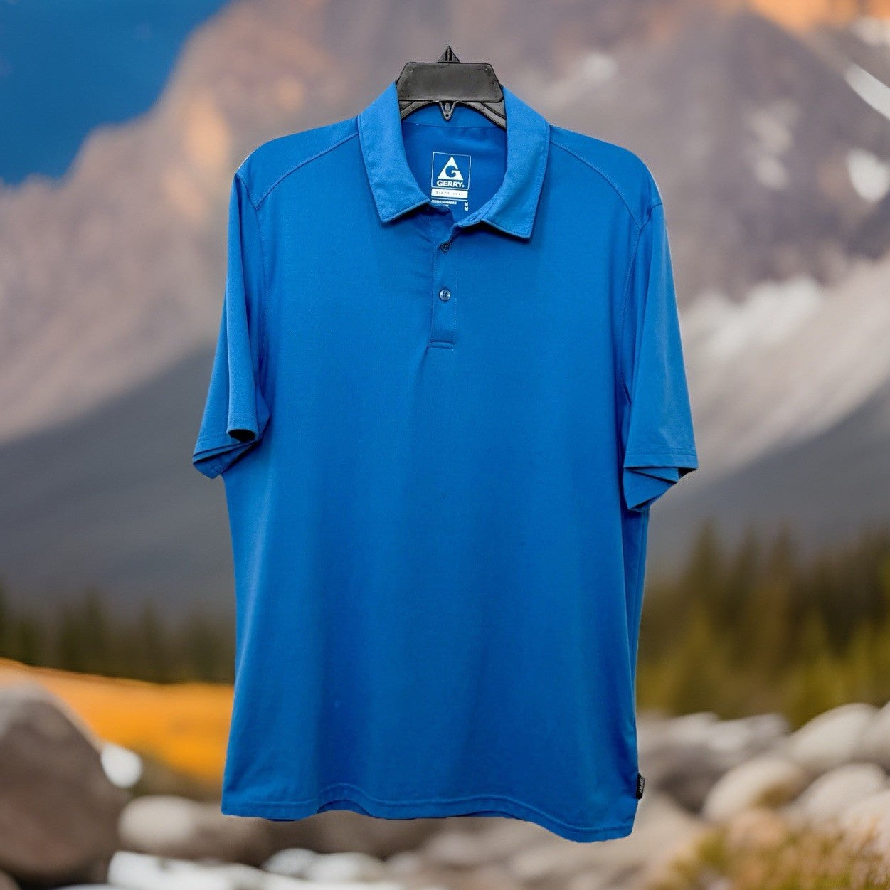 Gerry Men’s Blue Short Sleeve Collared 3 Button Comfort Stretch Polo Shirt s M