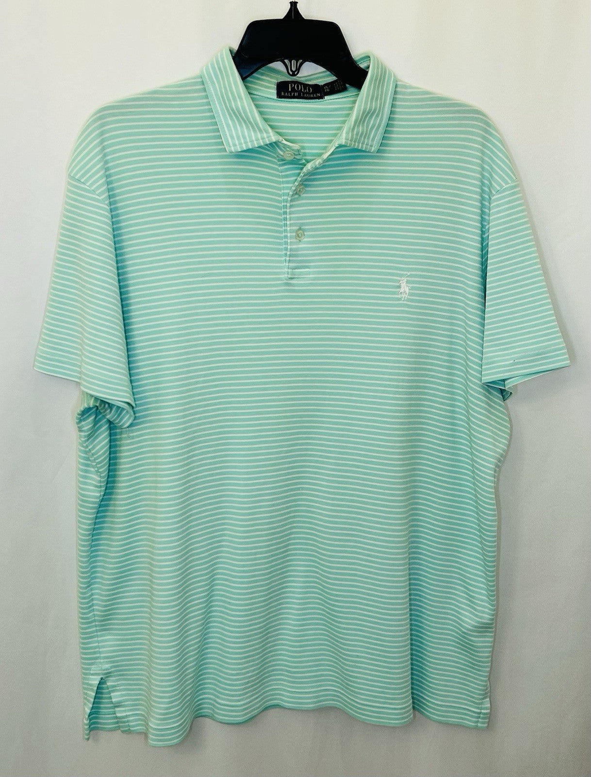 Polo Ralph Lauren Green Navy Striped Performance Short Sleeve Shirt Pocket $98