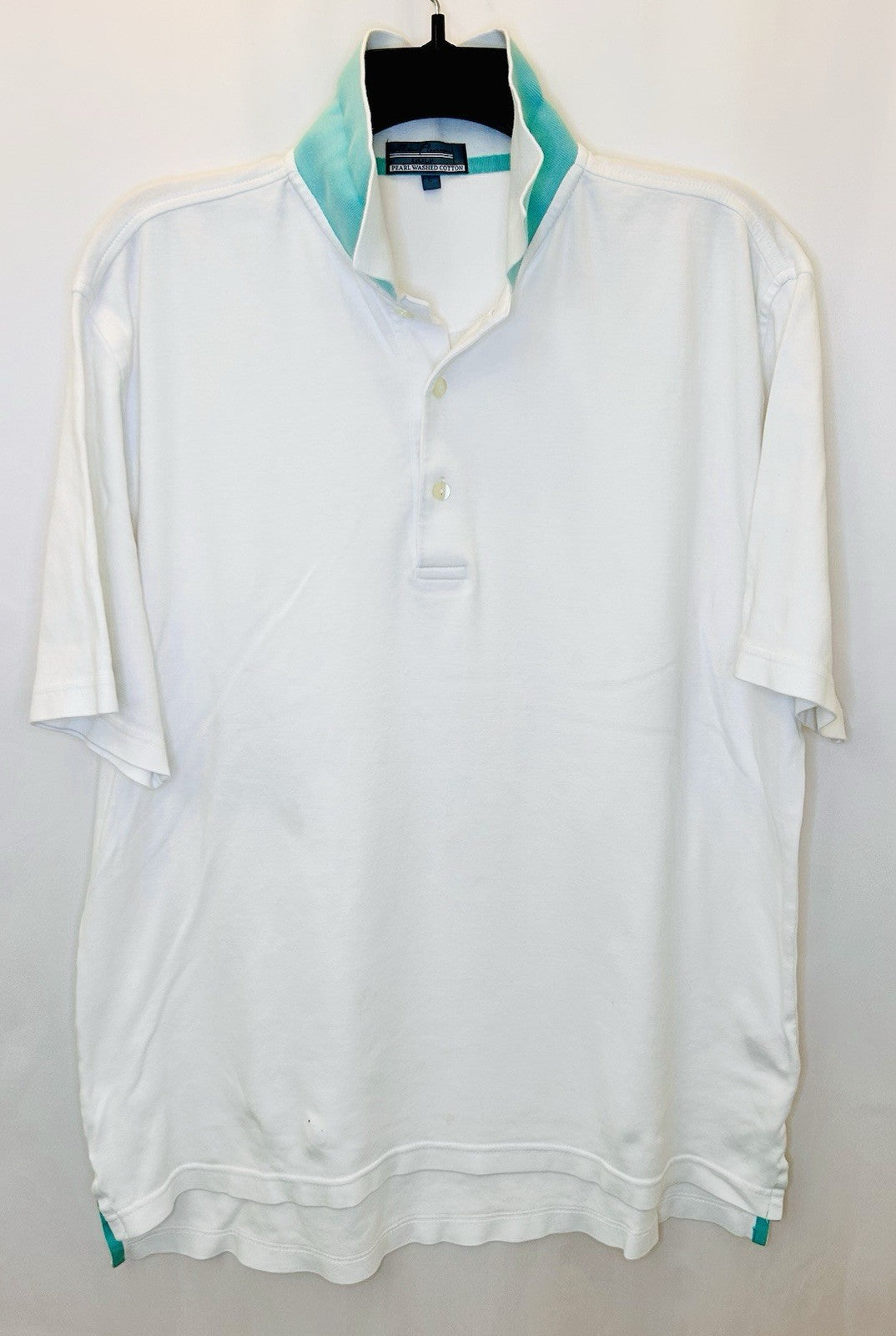 Alan Flusser Golf Shirt / White / Pearl Washed Cotton / Men’s L Large