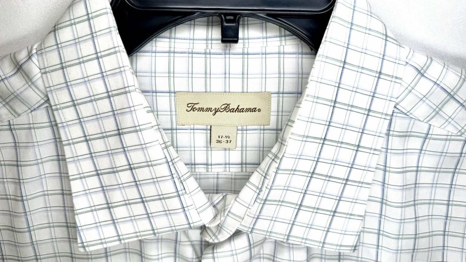 Tommy Bahama Button Long Sleeve Shirt Blue Plaid Men's Size 17.5/ 34-35