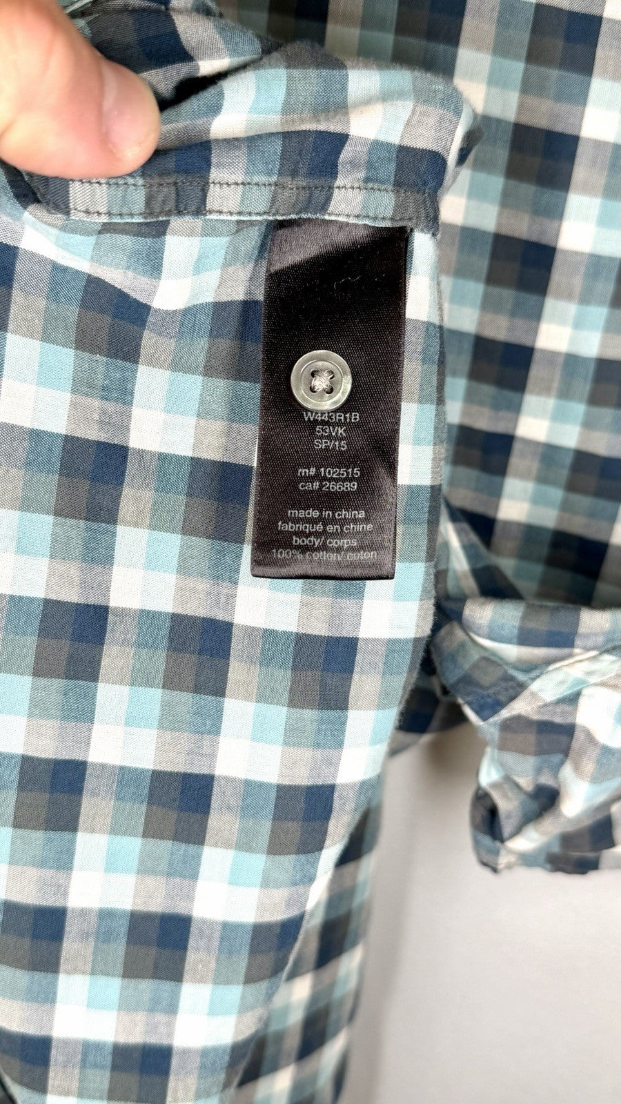 John Varvatos USA Mens Size Large Blue Check Short Sleeve Button Up Shirt