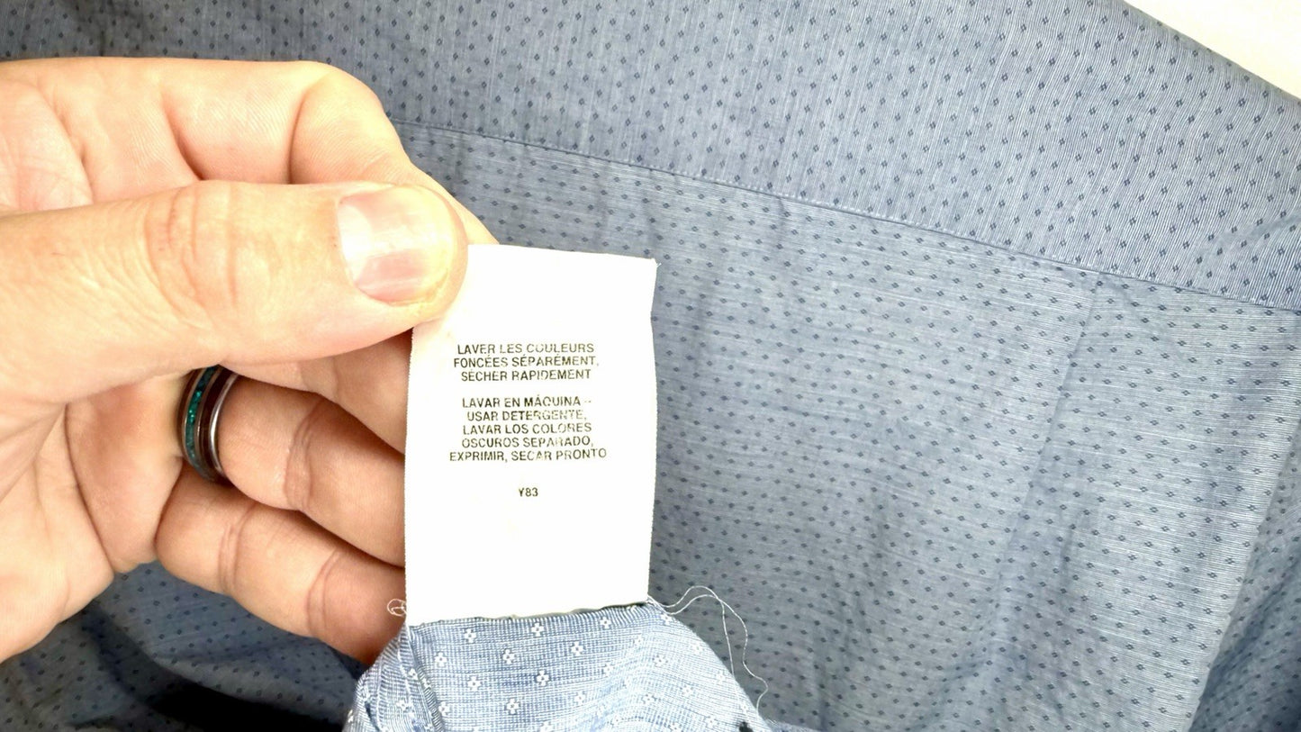 Men's Tommy Hilfiger Button Down Shirt size 17 Slim Fit 32/33 Long Sleeve Blue