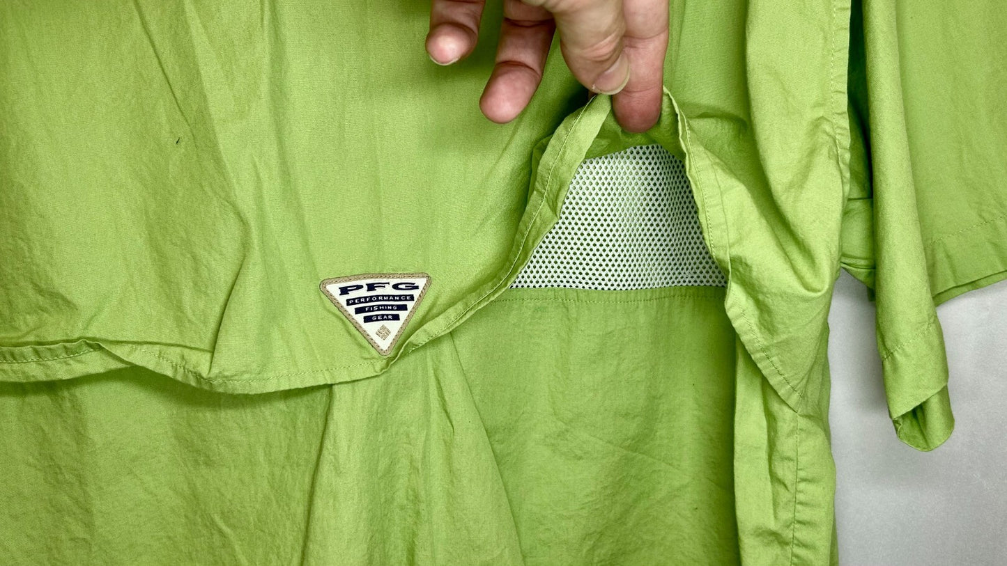 Columbia PFG Shirt Mens Large Green Bonehead Fishing Short Sleeve Vented Pockets