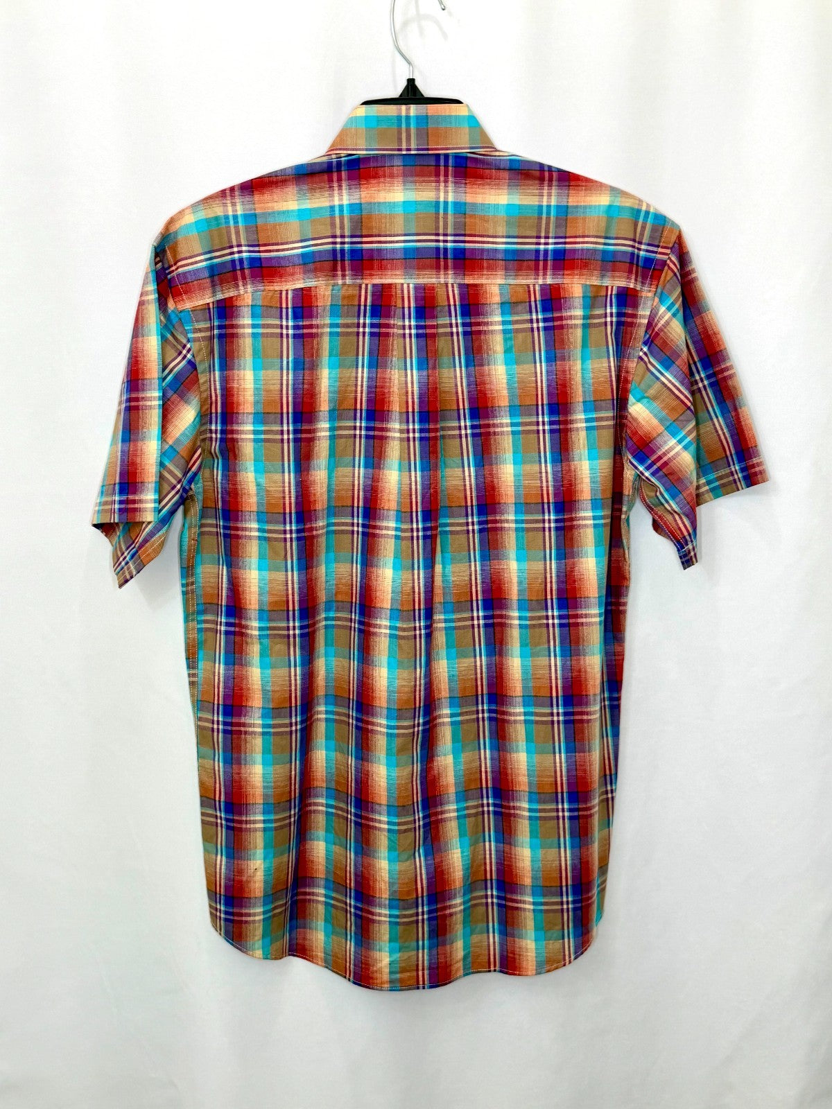 Alan Flusser Men's Small Plaid Short Sleeve Button Down Shirt 100% Cotton RN9793