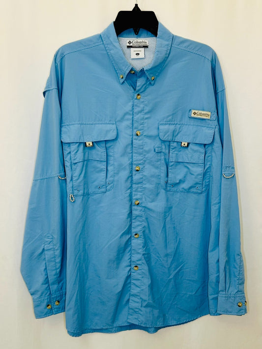 Columbia PFG Blue Long Sleeve Fishing Shirt Mens Size Large Vented Outdoors `