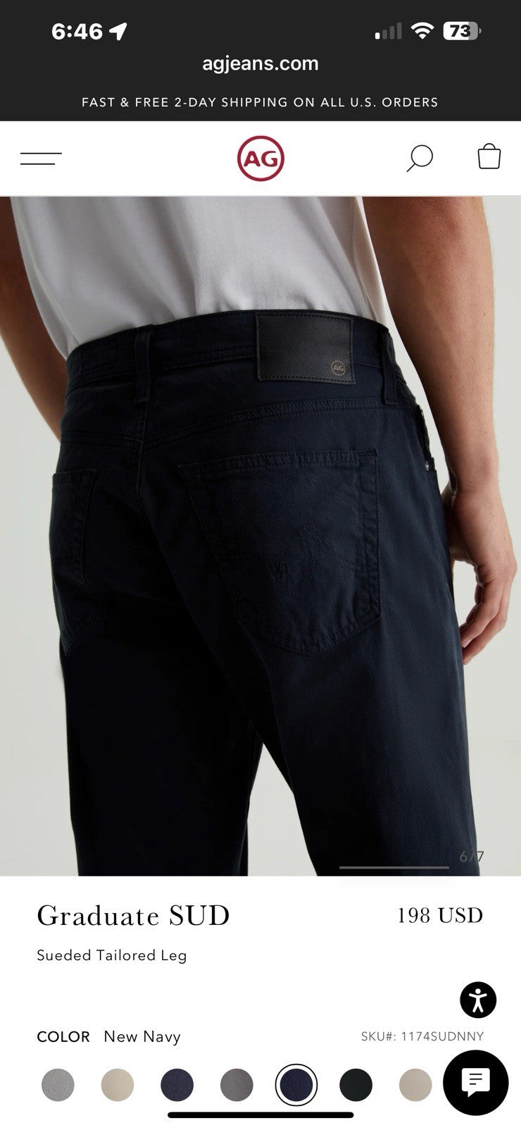 Adriano Goldschmied AG Jeans | The Graduate SUD | 36x32 | Navy | $198 Retail