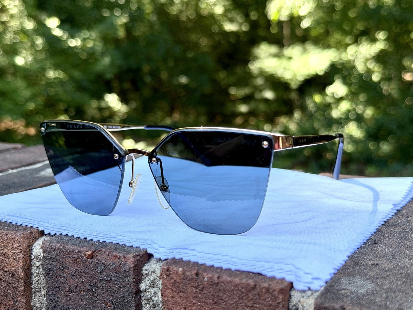 PRADA Cinéma SPR 68T Sunglasses Pale Gold Gray Mirror Polarized Cat Eye PR68TS