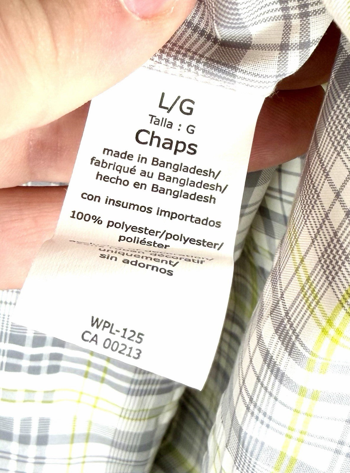 Chaps Shirt Mens Large Button Down Shirt Short Sleeve Grey Easy Care