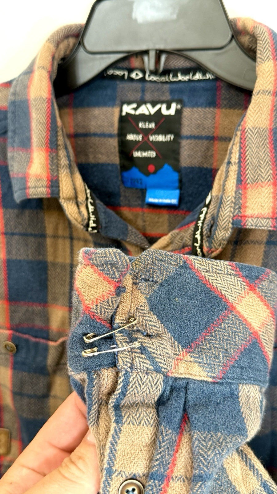 KAVU Men's Big Joe Flannel Shirt Large Plaid Cotton Corner Clay Size XXL