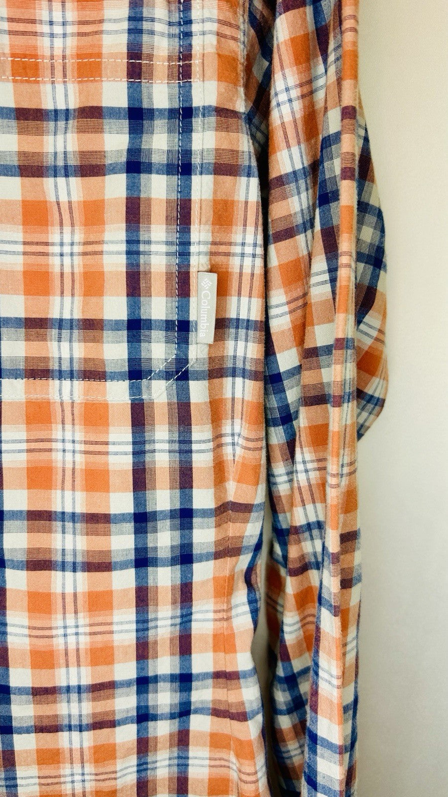 Columbia Plaid Button Up Shirt Long Sleeve Outdoor Casual Blue/Orange Mens Small