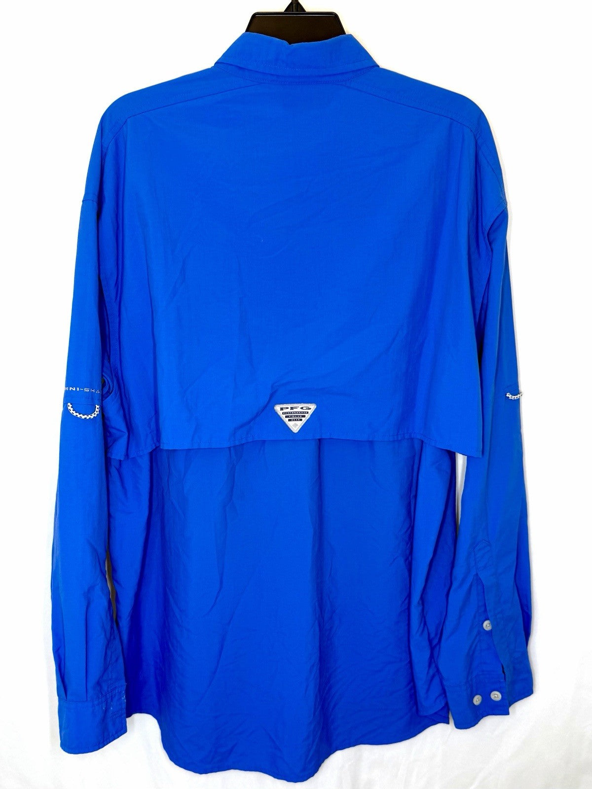 Columbia PFG Men’s Shirt Button Down Roll Tab Sleeve Blue Fishing Size Large