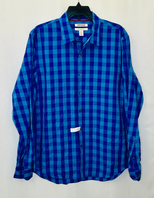 Goodthreads Mens Button Up Shirt  Large Blue Checkered Slim Fit Casual Cotton
