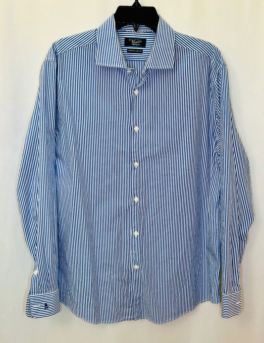 Original Penguin Mens Heritage Slim Fit Button Down Shirt Blue Striped Size 16.5