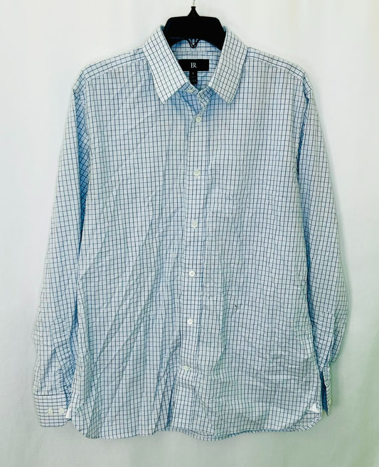 Banana Republic White Plaid Grant Slim Fit Stretch Button Up Shirt Mens Large
