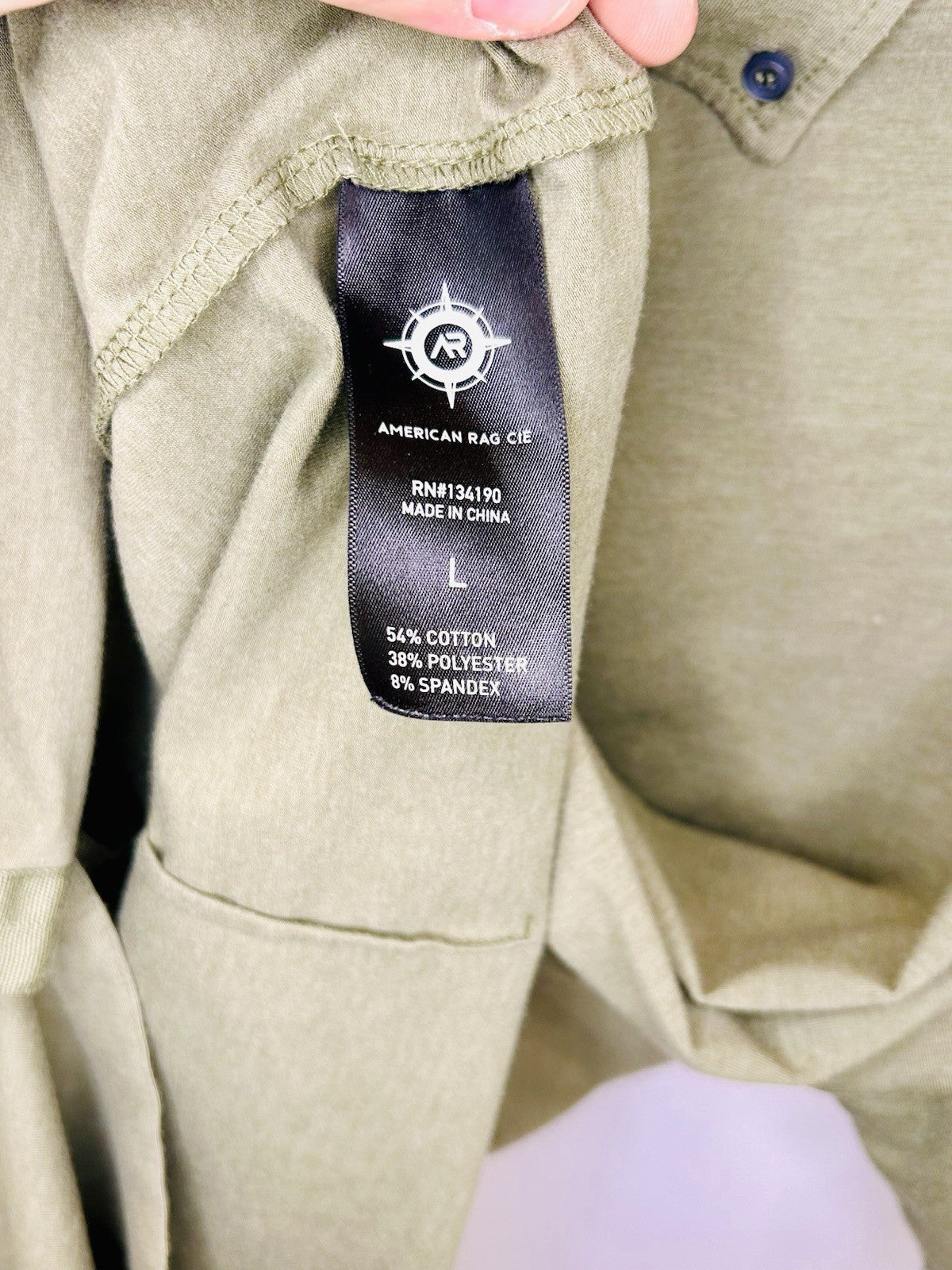 American Rag Mens Shirt Short Sleeve Snap Button Up Military Collar Green Sz L 