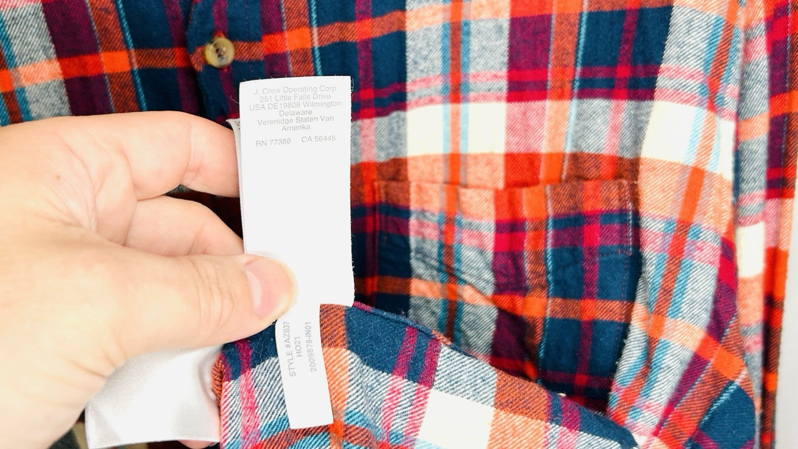J CREW Flannel Button Up Shirt Slim Fit Long Sleeve Plaid Size Large